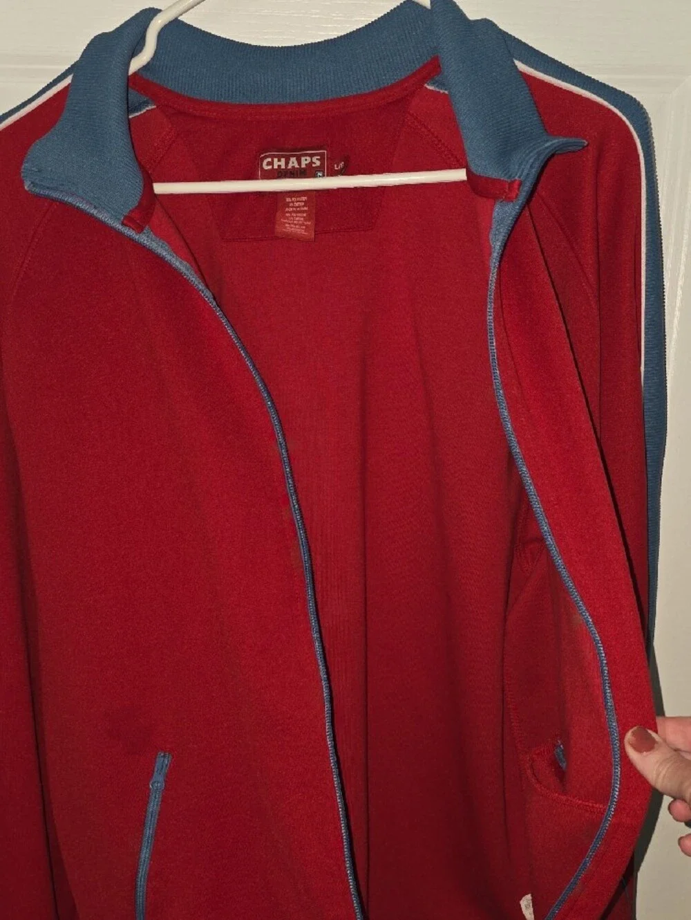 Vintage Chaps Red Track Jacket with Blue Trim and Embroidered Patch